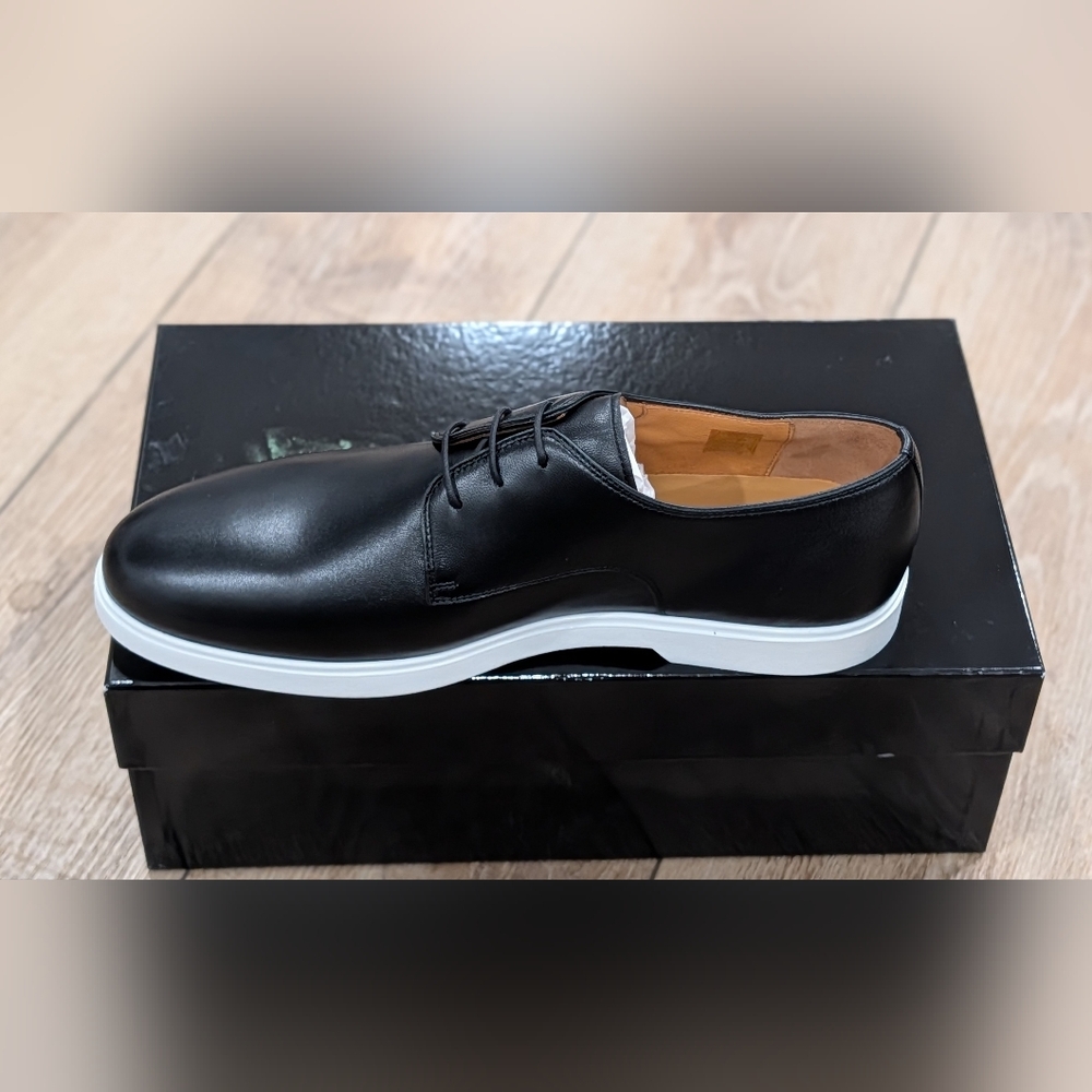 $398 Mens MAGNANNI "Lobo" Leather Derby Dress Shoes Black/White 12 - Picture 5 of 8